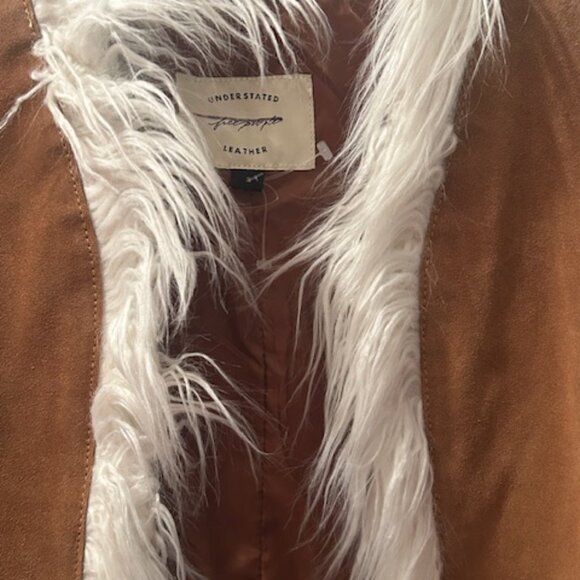Free People x Understated Leather Indigo River Brown Faux Fur Lined Vest NEW - Picture 4 of 16